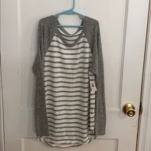heather grey and white striped cashmere sweater